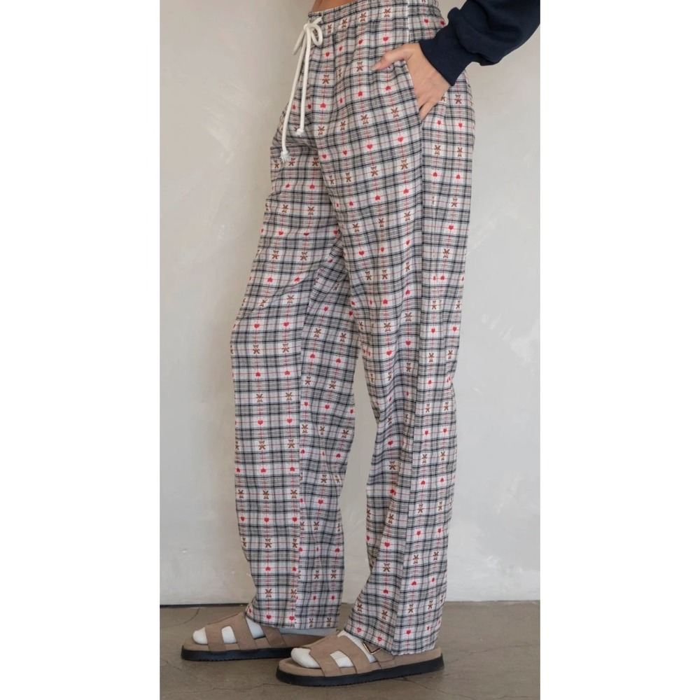 Things Between - Noelle Plaid Teddy Bear Pajama‎ Pants Large Cozy 100% Cotton